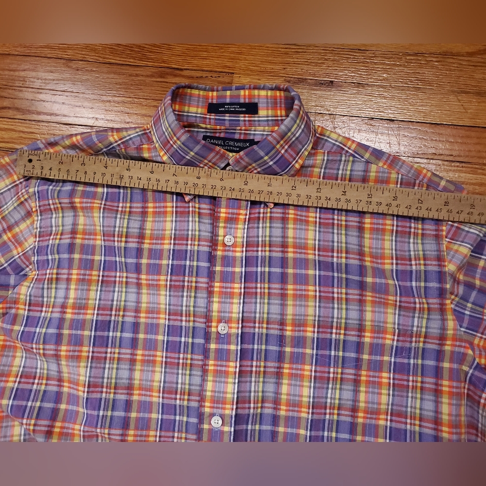 Daniel Cremieux Men's M Purple Plaid Cotton Tailored Fit Short Sleeve Shirt - Picture 10 of 11